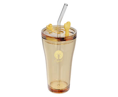 Smooth Amber Borosilicate Dual-Drink Tumbler with Glass Straw – 500 ml, product code 5510